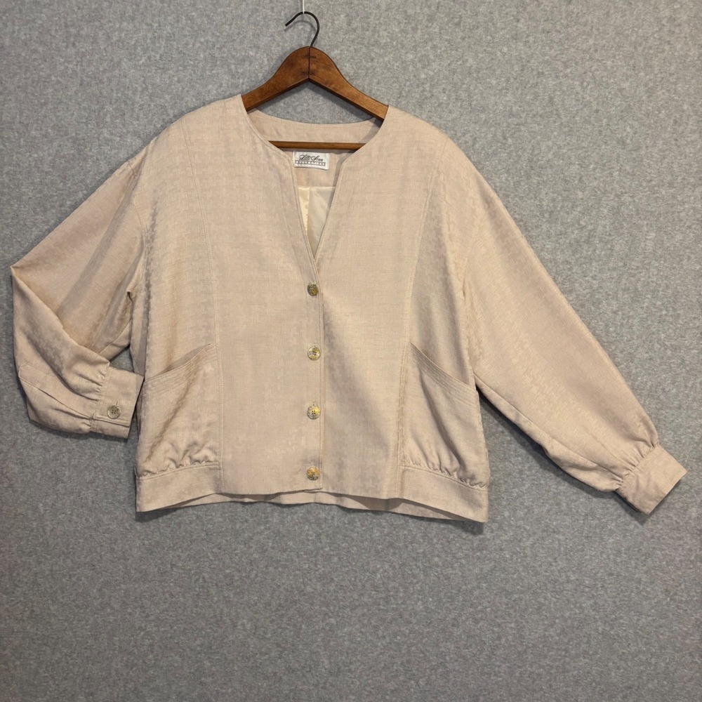 Vintage‎ 80s Lilli Ann Collections Women's XL Beige Jacket Linen Blend USA Made